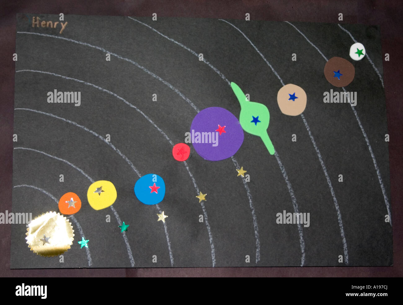 Sistema solare opera d'arte da 6 anni e studio al Crocus Hill School. St Paul Minnesota USA Foto Stock