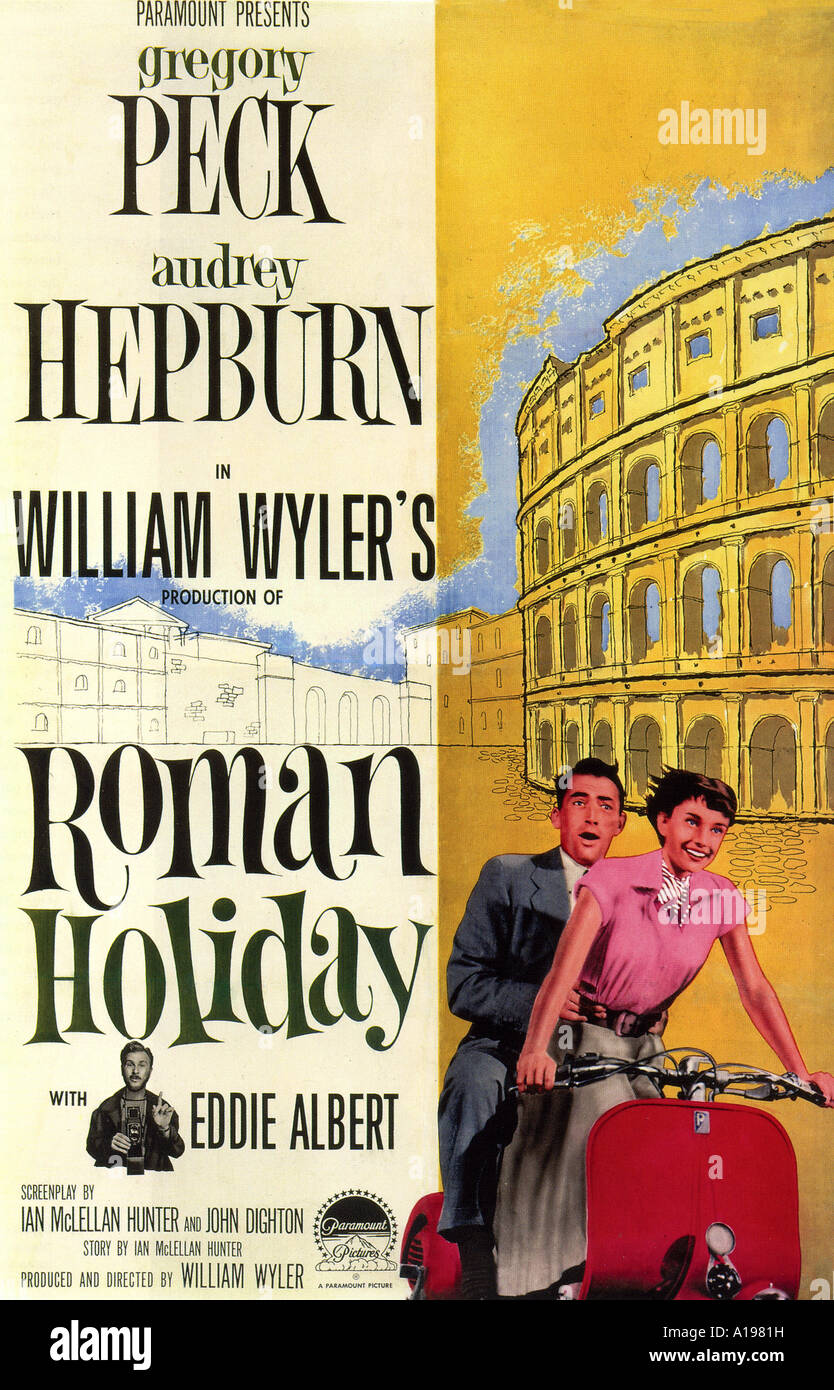 Vacanze Romane poster per 1953 Paramount film con Audrey Hepburn e Gregory Peck Foto Stock