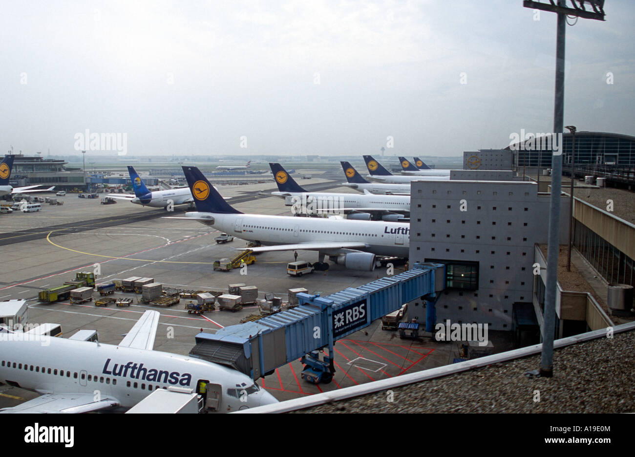 Piani di Lufthansa, l'aeroporto di Francoforte, Germania Foto Stock