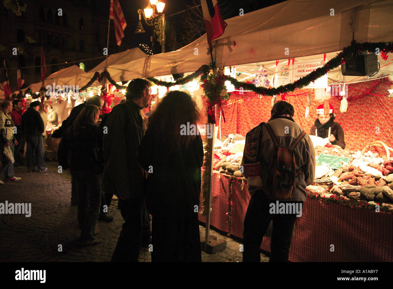 Manchester Mercatini di Natale in piazza Albert REGNO UNITO Foto Stock