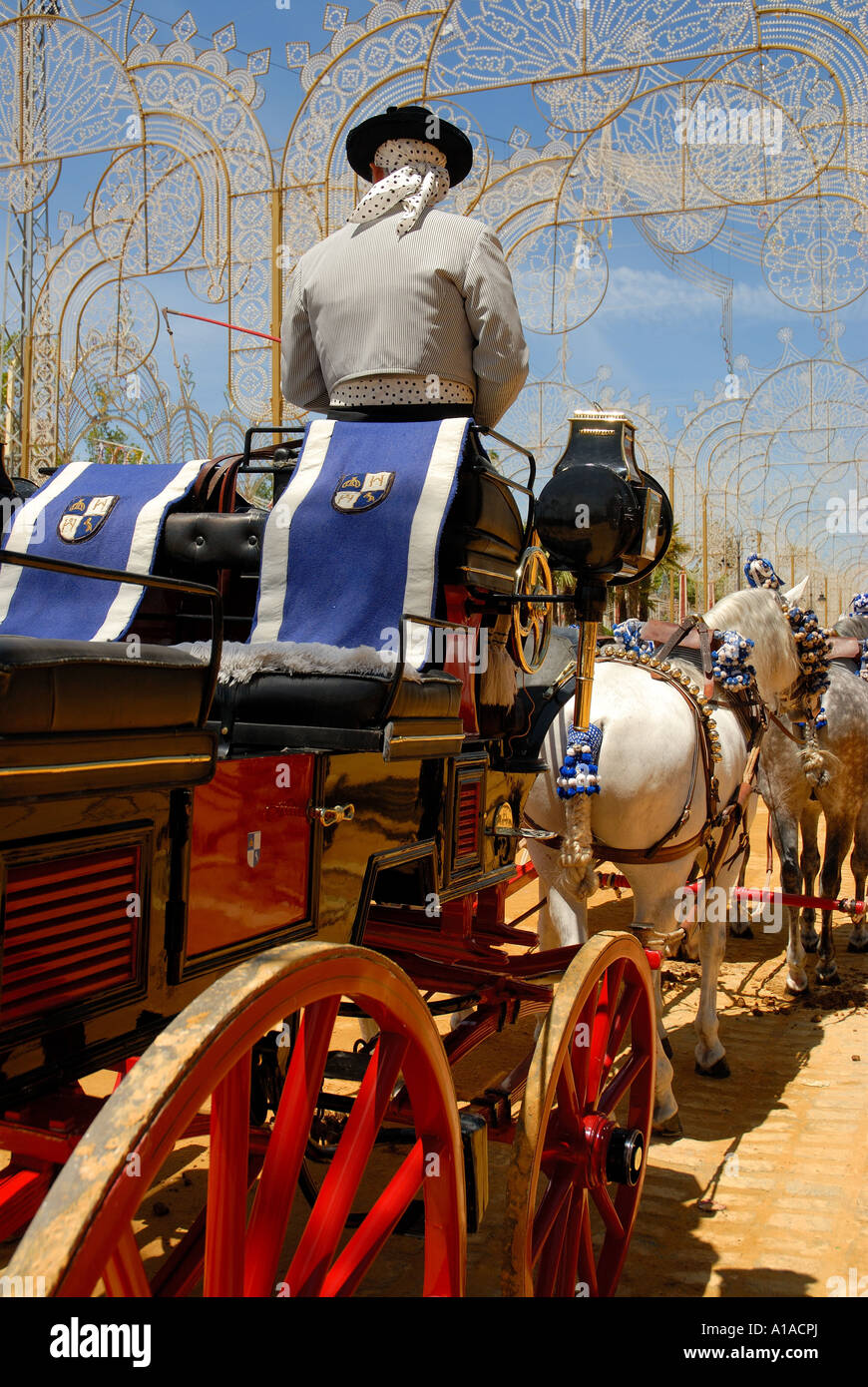 Coachman , Feria de Caballo , Jerez de la Frontera, Cadice , Andalusia , Spagna , in Europa Foto Stock