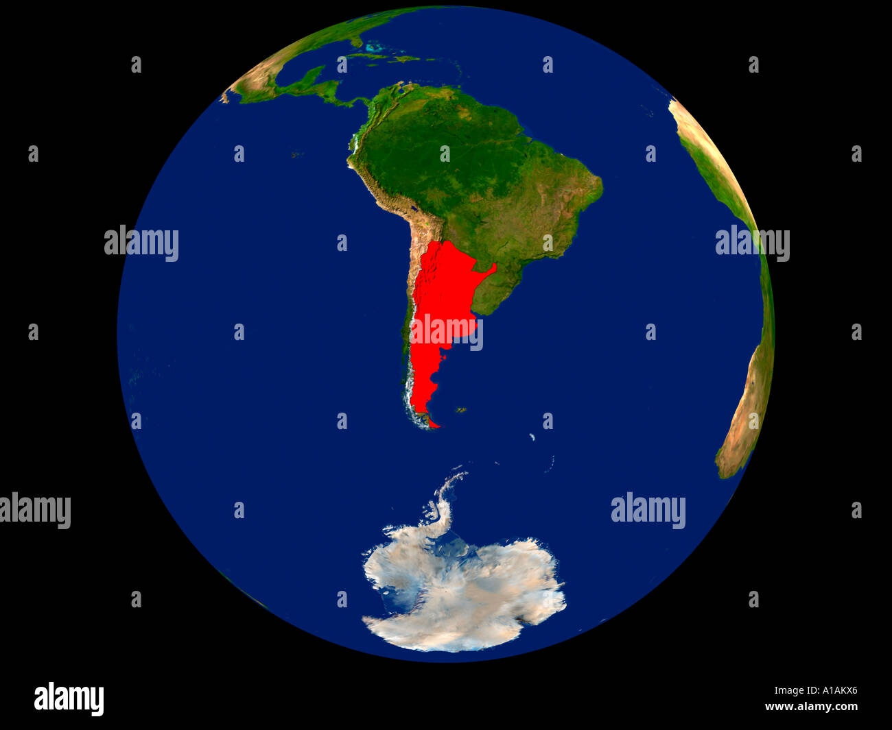 Immagine satellitare di Argentina sono evidenziati in rosso Foto Stock