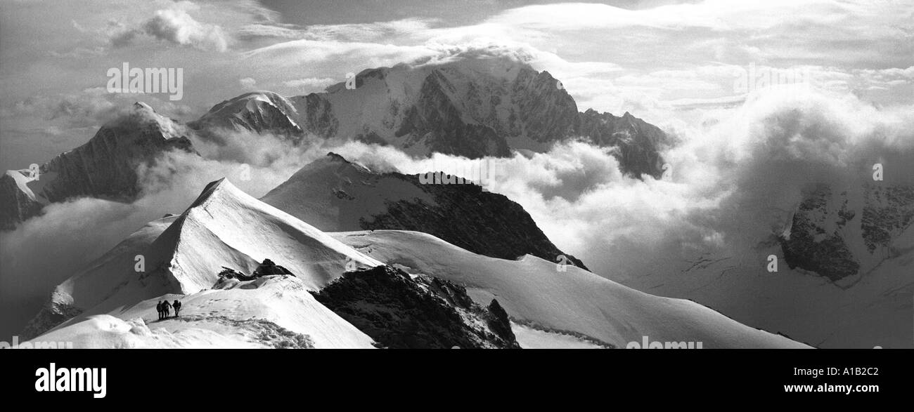 Mont Blanc dal Dôme de Miage, il massiccio del Monte Bianco e sulle Alpi francesi, Francia Foto Stock