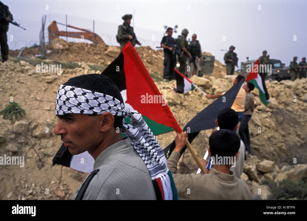 Protesta palestinese recinto contsruction, Abu Dis. Foto Stock