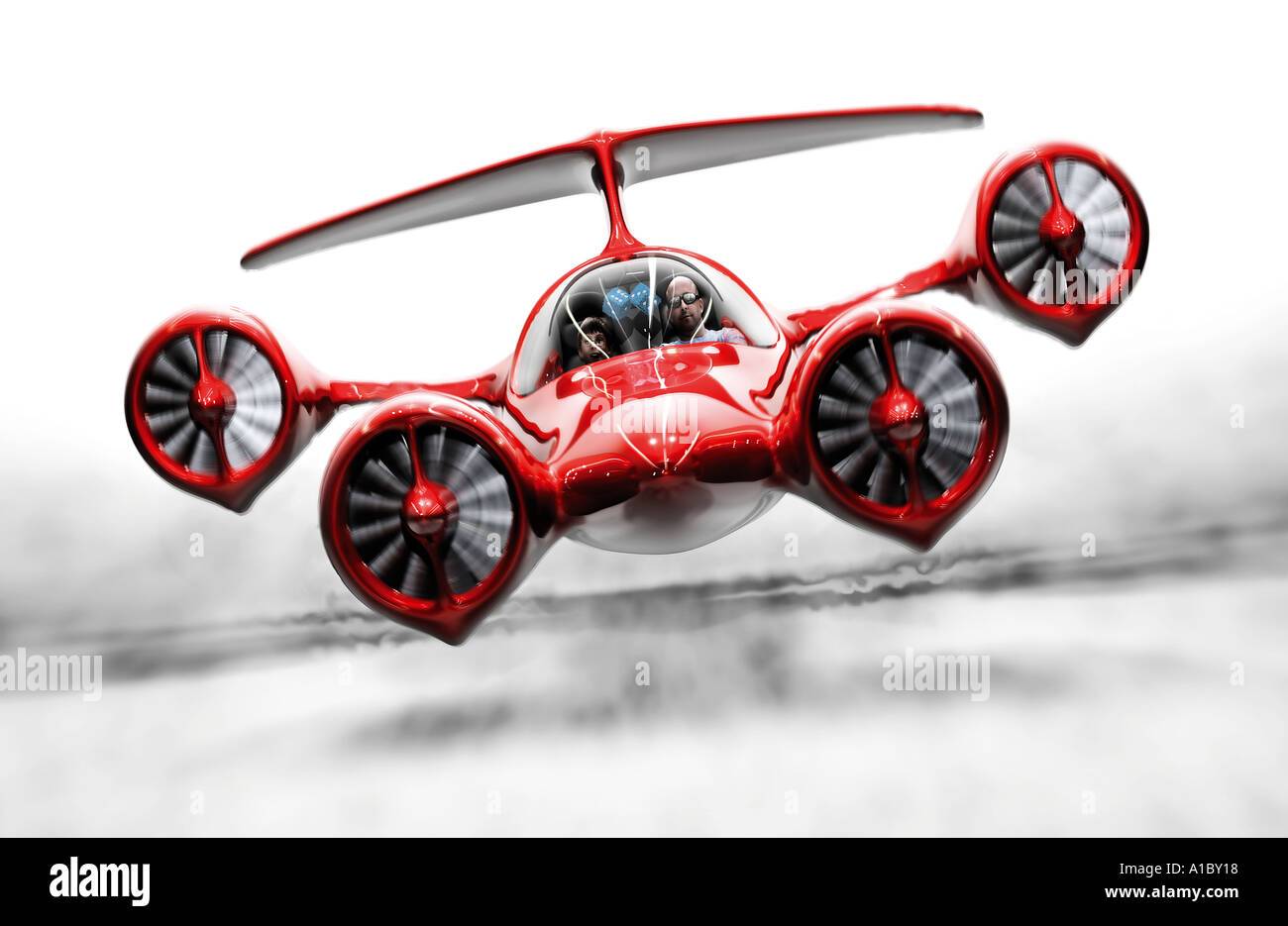 Un rosso skycar futuristico Foto Stock