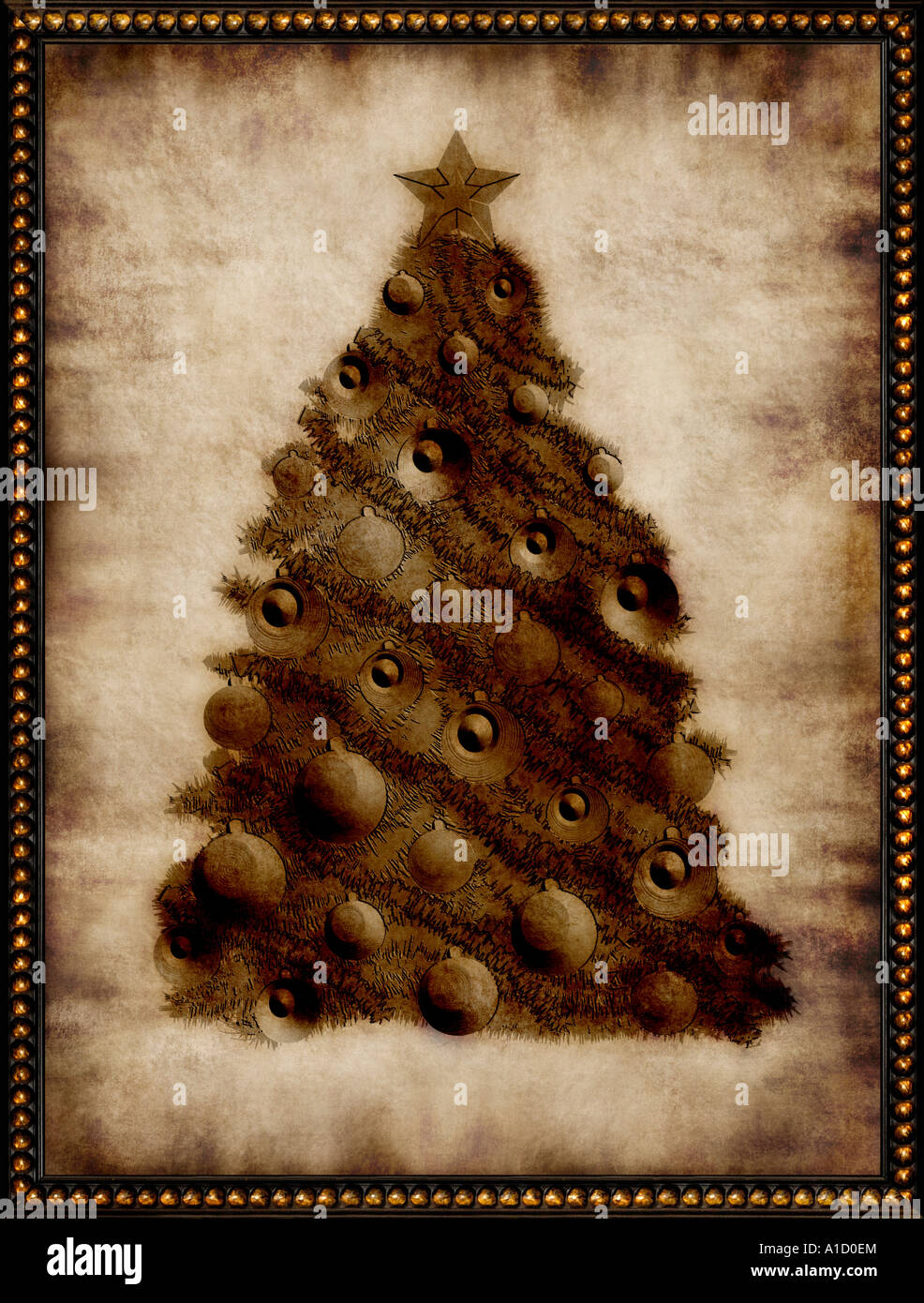 Vintage stilizzato scheda di natale con albero di Natale illustrazione Foto Stock