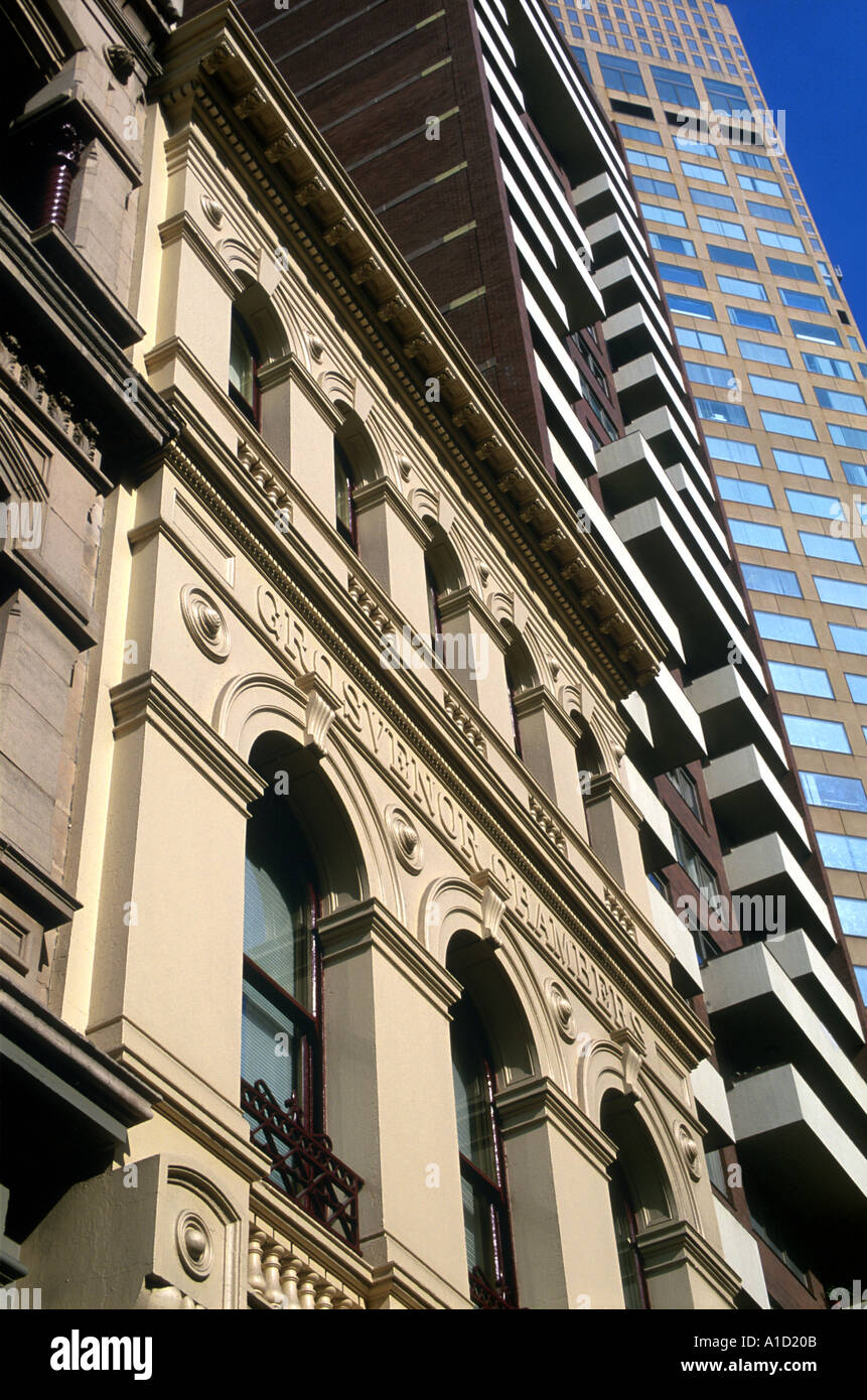 Maggio 2000 due stili contrastanti di architettura a Sydney in Australia Foto Stock