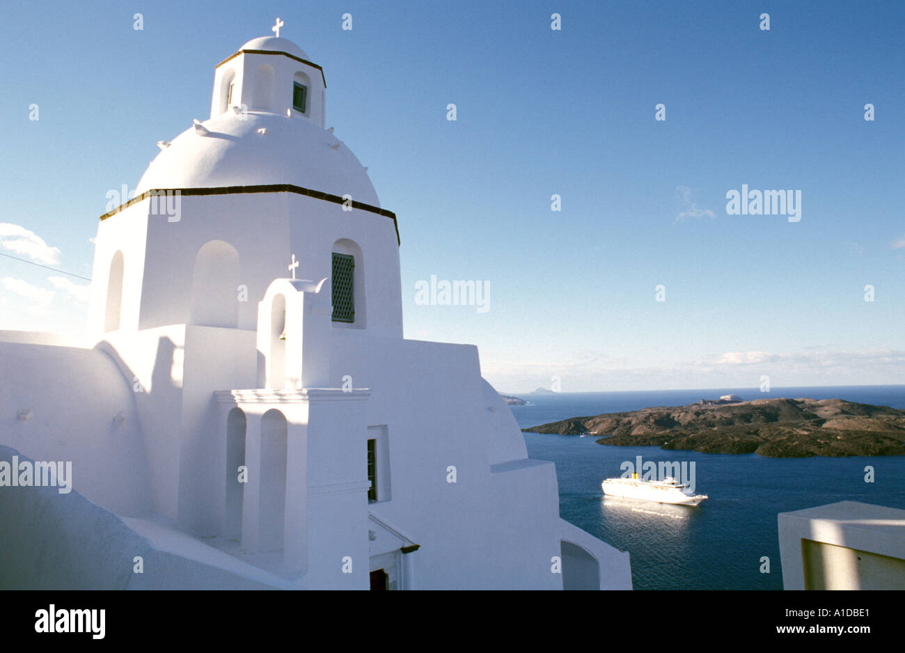 Chiesa in Fira Santorini Grecia Foto Stock
