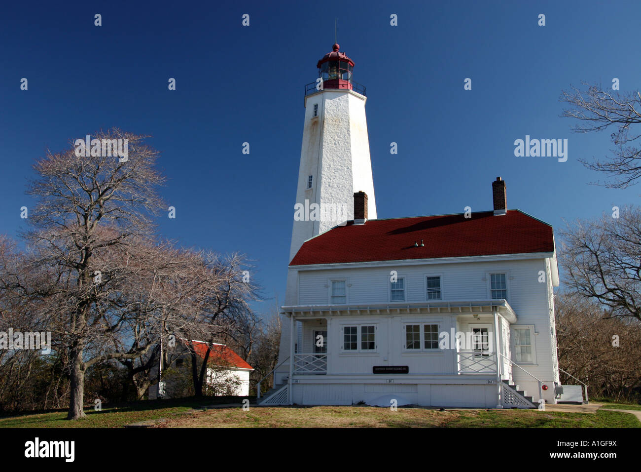 Sandy Hook Lighthouse in autunno Sandy Hook NJ USA Foto Stock