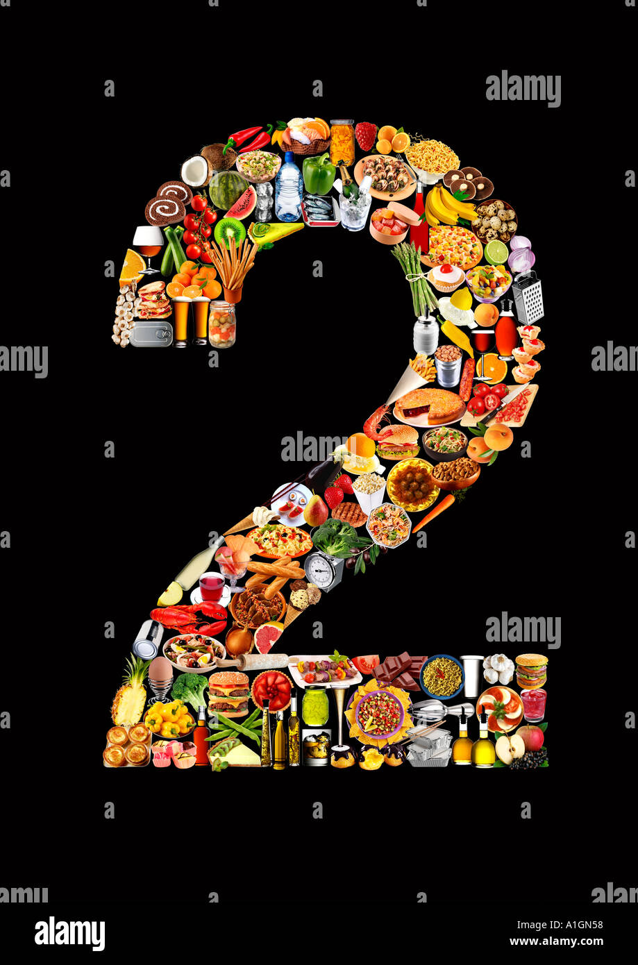 FOODFONT numero due sul nero Foto Stock