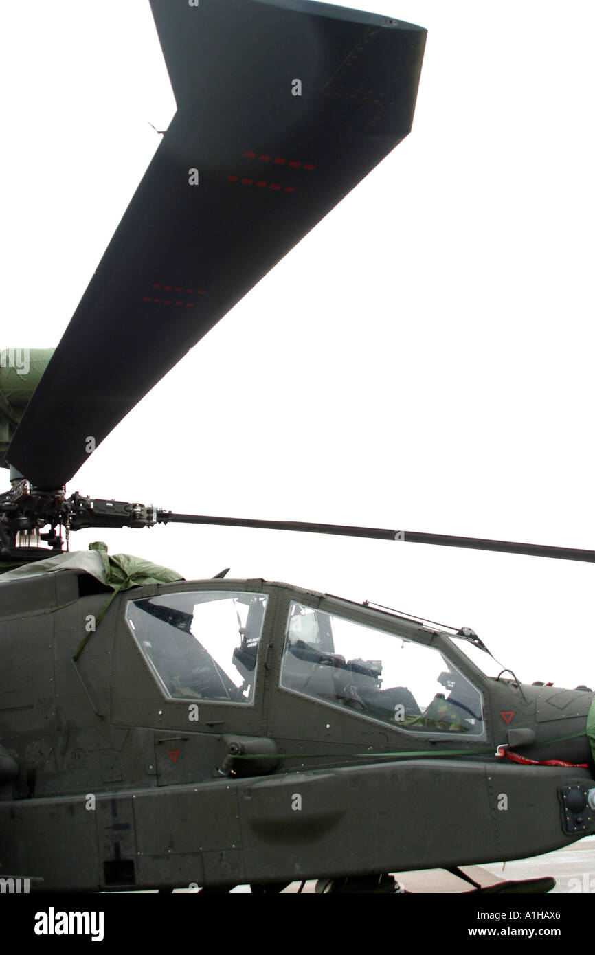 Le pale del rotore e pozzetto di attacco Apache elicottero Foto Stock