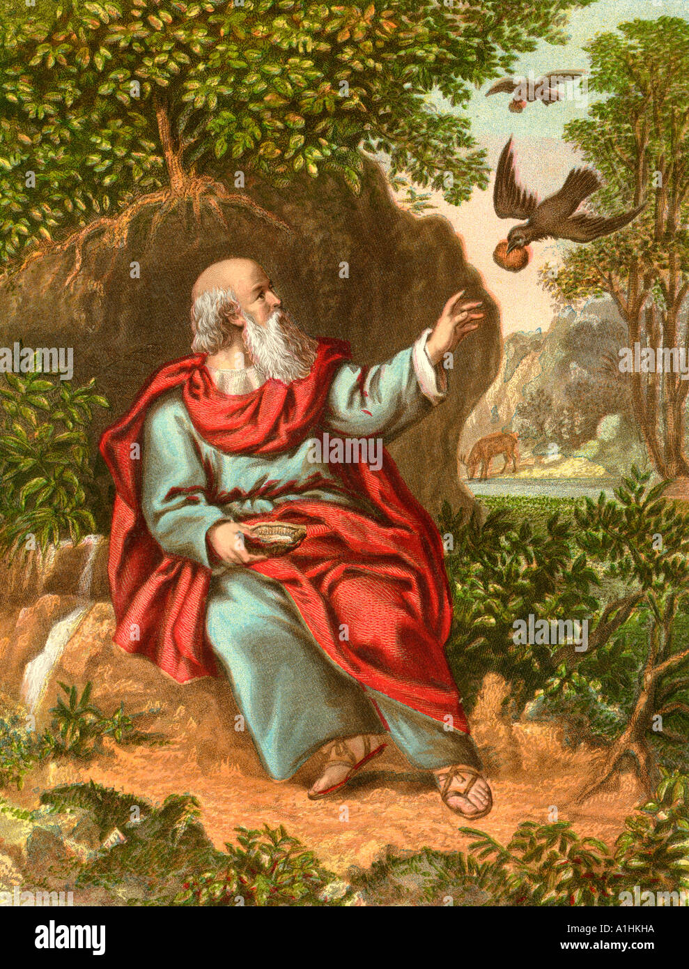 Elia alimentato dai corvi da una edizione di Giovanni Browns Self interpretare la Bibbia pubblicata per la prima volta nel 1778 Foto Stock