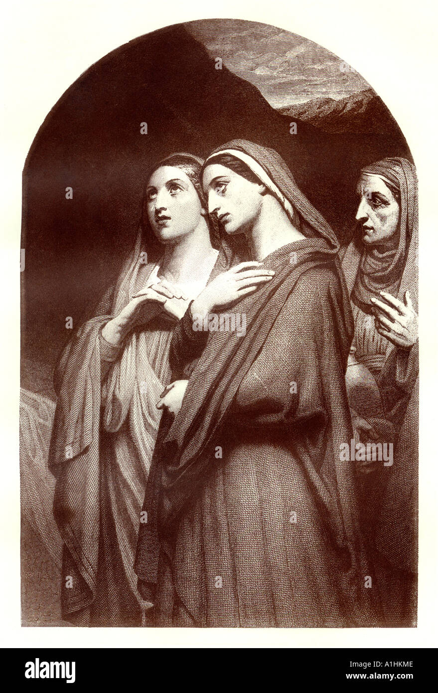 Le tre Marie al Sepolcro da un'edizione di Giovanni Browns Self interpretare la Bibbia pubblicata per la prima volta nel 1778 Foto Stock