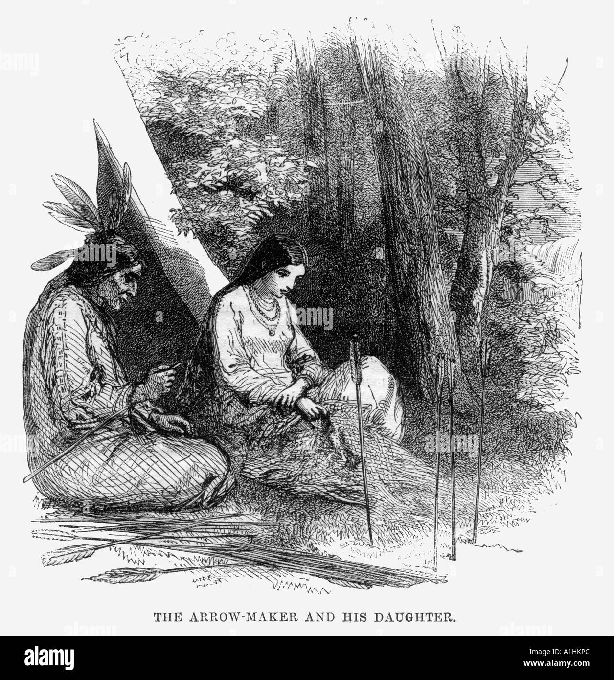 Incisione di artista sconosciuto freccia Maker e sua figlia Illustrated London News 24 dicembre 1859 Foto Stock