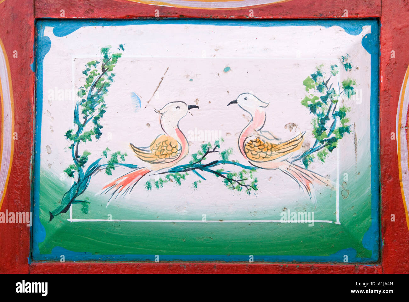 Dipinto a mano sulla scena tradizionale piccola diligenze Pyin U Lwin MYANMAR Birmania 2006 Foto Stock