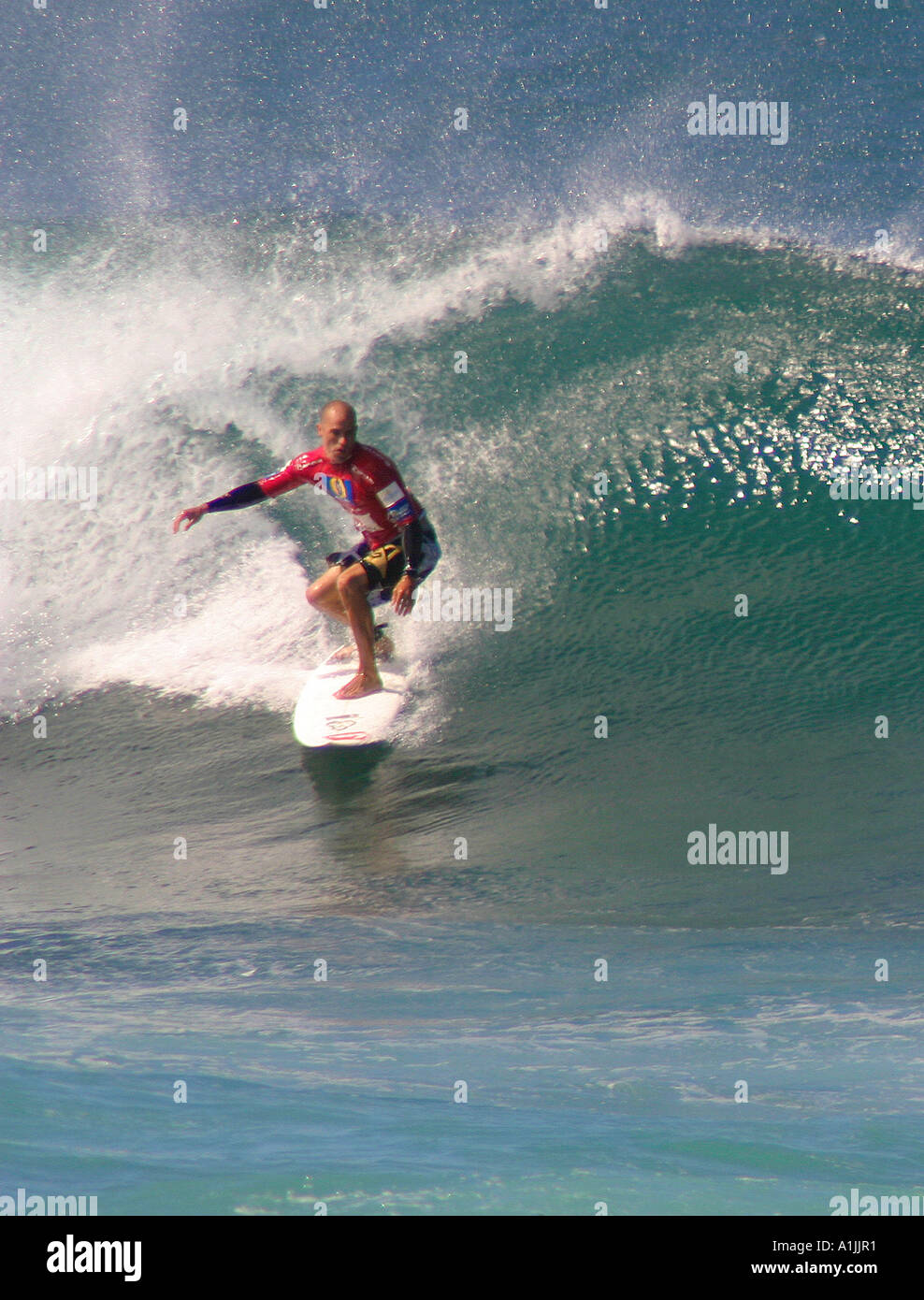 Campione del Mondo surfer Kelly Slater surf la pipeline Masters surfing contest North Shore Oahu Hawaii Foto Stock