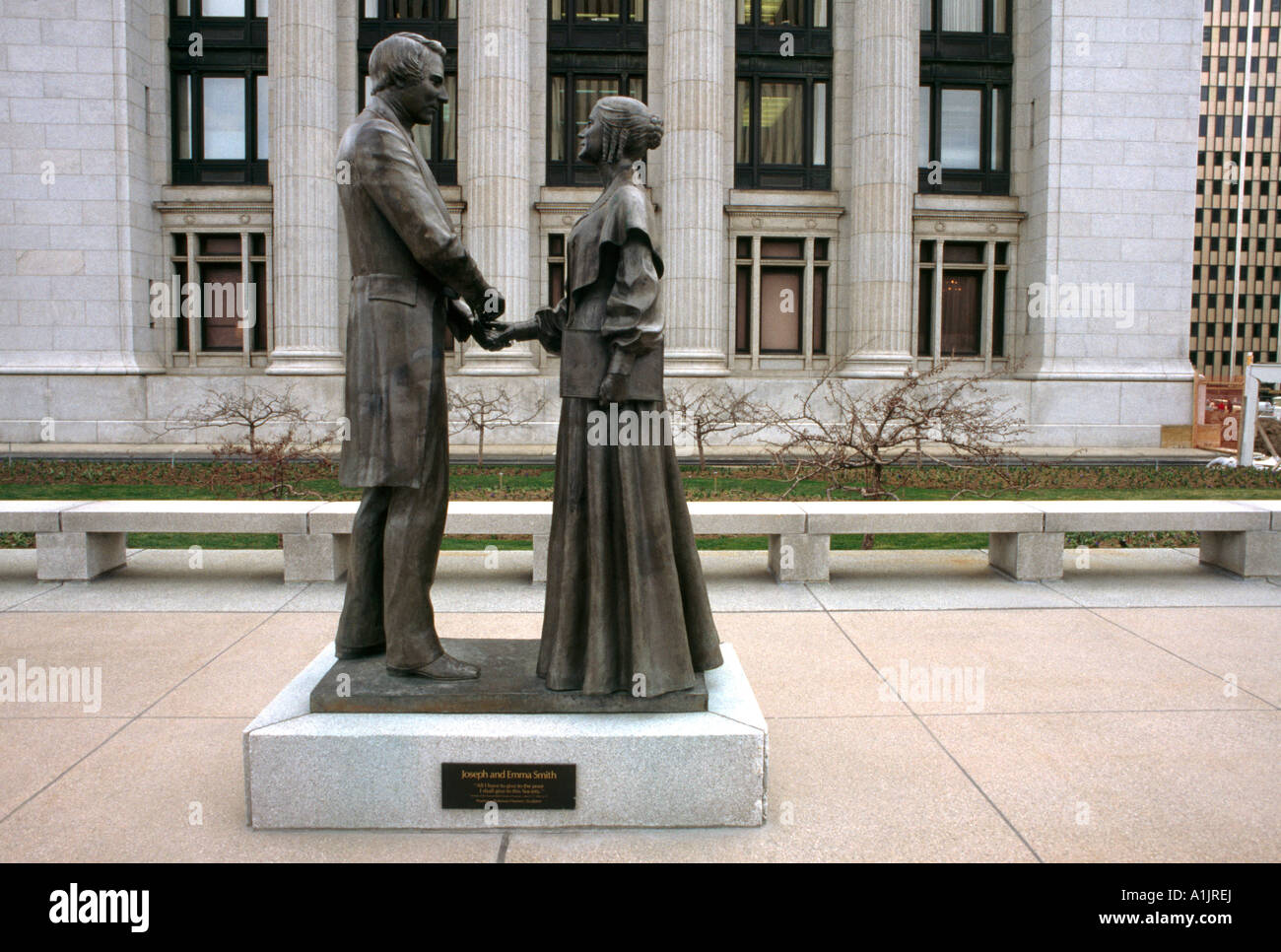 Salt Lake City USA Utah Joseph ed Emma Smith statua Foto Stock