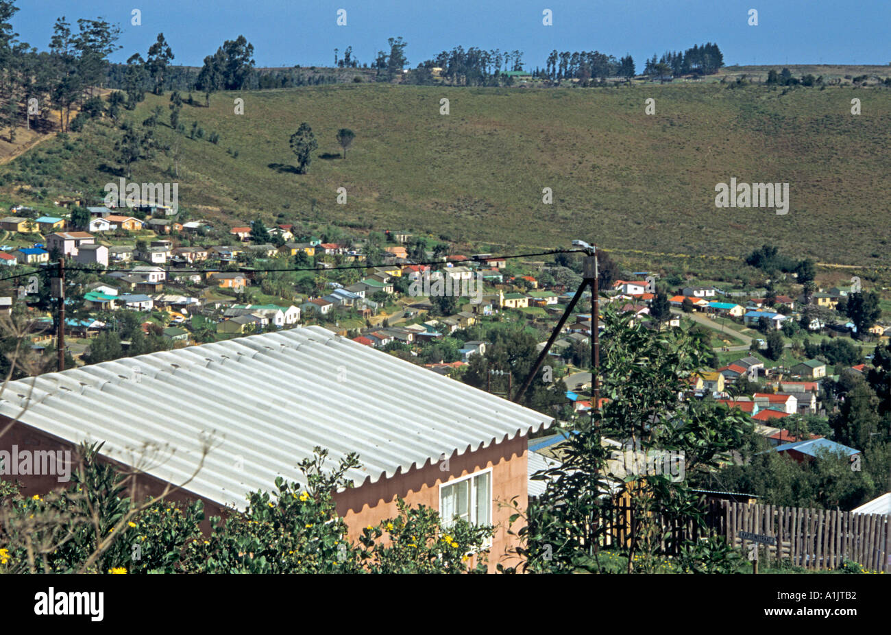 Sud Africa Ottobre Hornlee Township dove le vecchie baracche di legno sono state sostituite dalle colorate case di mattoni Foto Stock