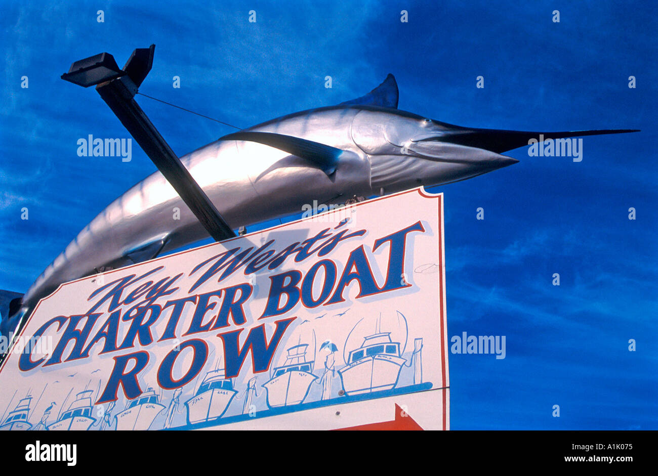 Marlin segno per Charter imbarcazione Row, Key West, Florida Keys, Florida, Stati Uniti d'America Foto Stock