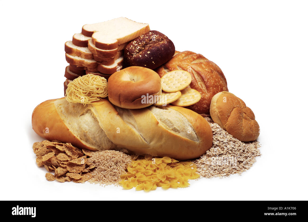 Pila di pane prodotti cerealicoli Foto Stock