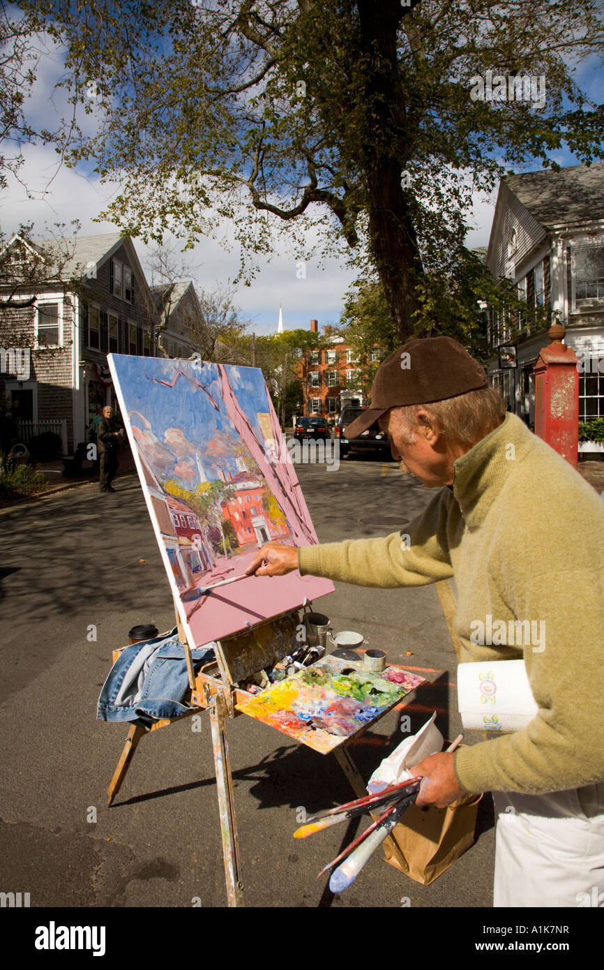Un artista pittura su Nantucket Massachusetts Stati Uniti d'America Foto Stock