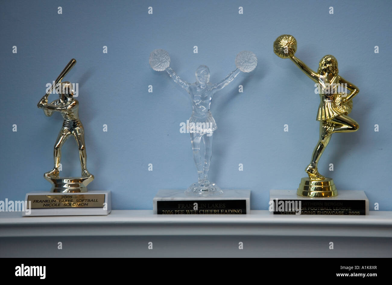 I trofei sul display su un ripiano Foto Stock