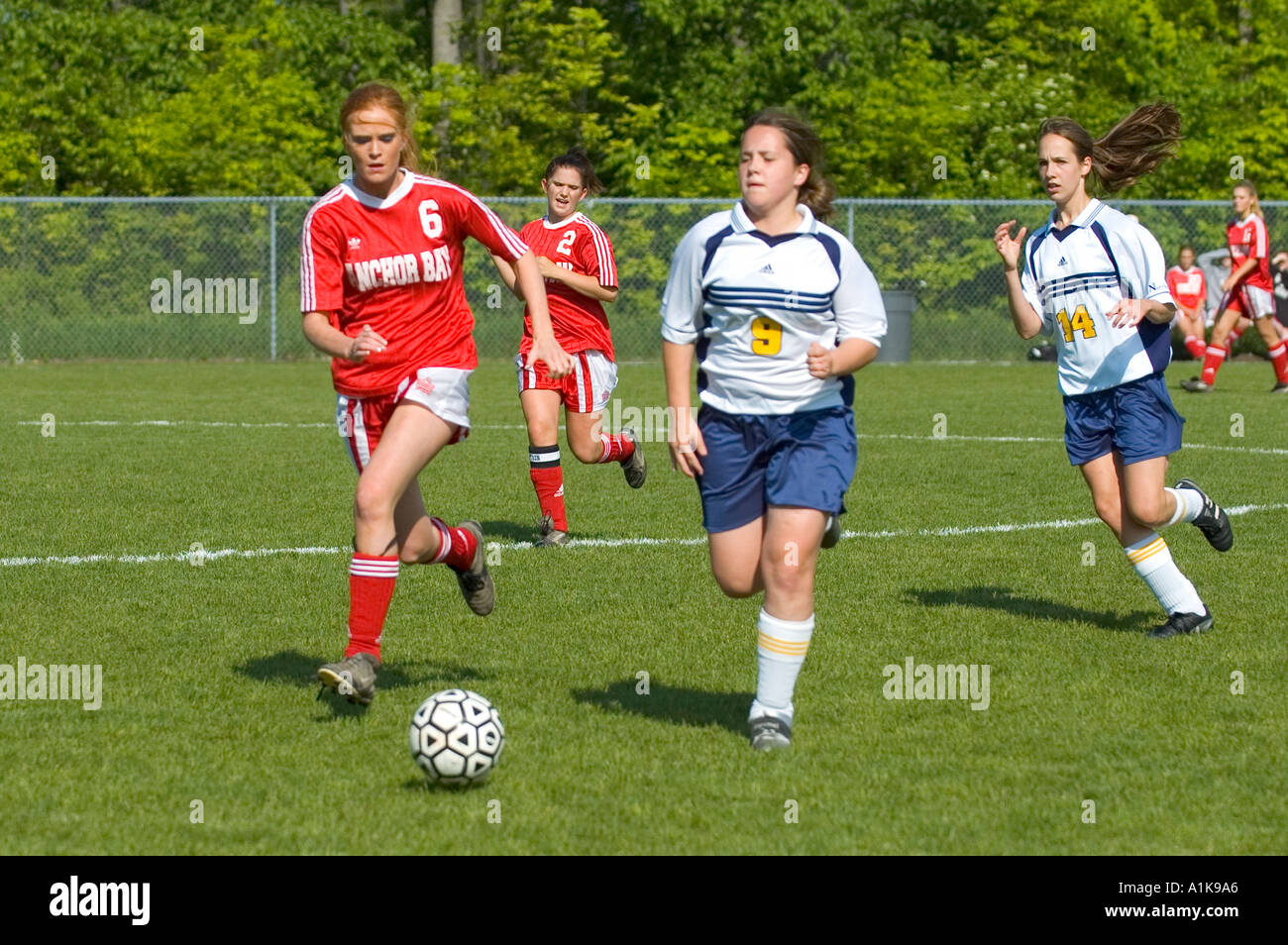 Alta scuola calcio femminile futbol azione calcio Port Huron Michigan Foto Stock
