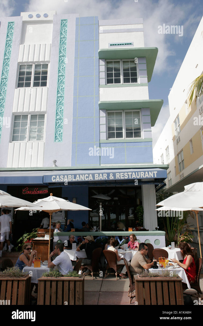 Miami Beach Florida, South Beach, Ocean Drive, Casablanca Bar e, ristorante ristoranti, ristoranti, ristoranti, ristoranti, ristoranti, ristoranti, caffè, bistrot, al fresco, marciapiede fuori Foto Stock