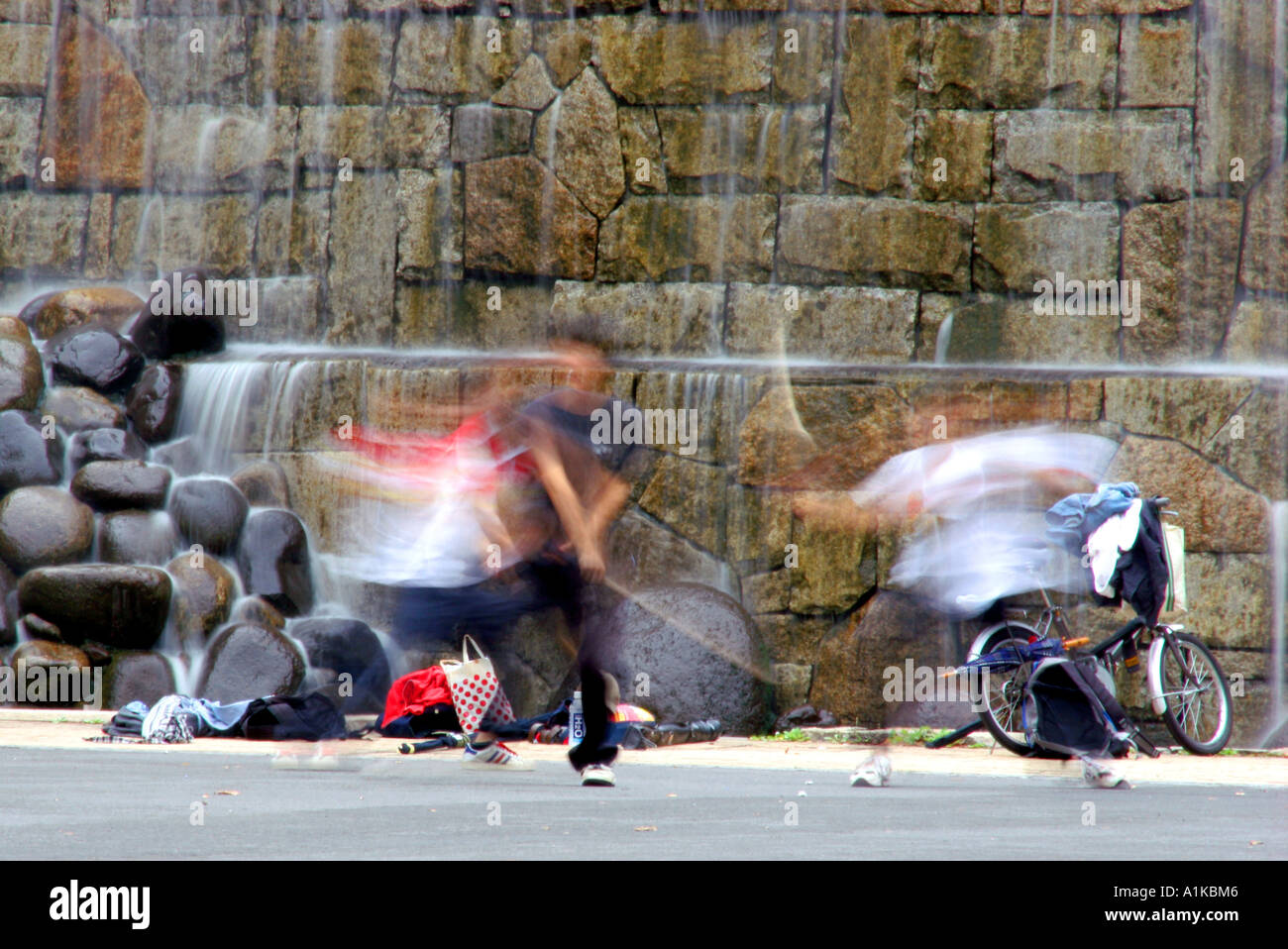 La pratica di kendo, shinjuku central park, tokyo Foto Stock