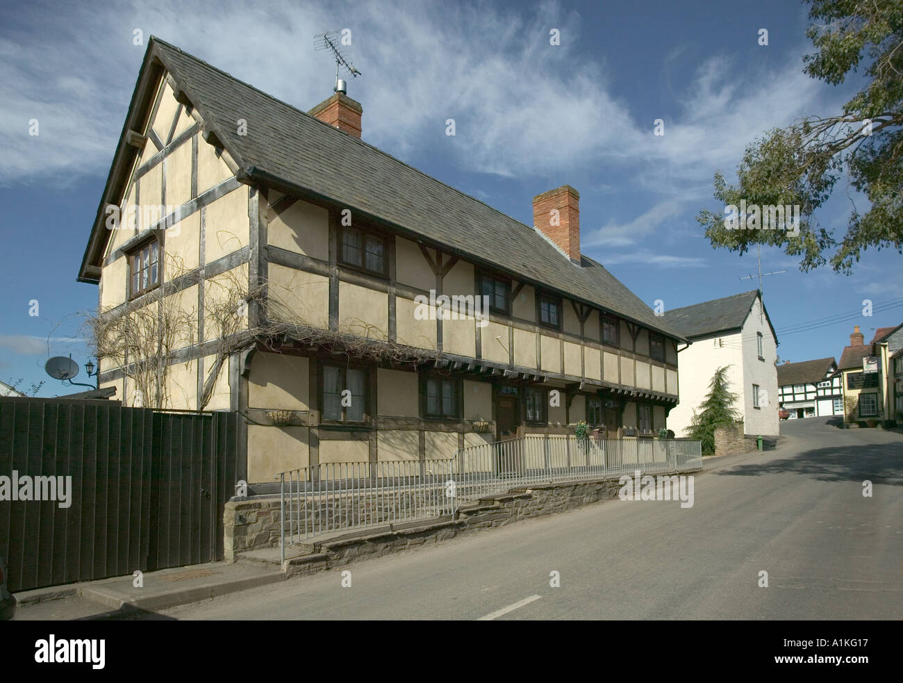 Graticcio house di Herefordshire village Foto Stock