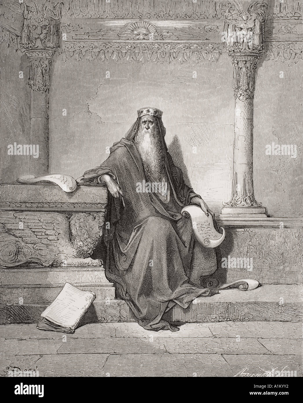 Incisione dall'Dore la Bibbia che illustra i Proverbi 1. Salomone da Gustave Dore, 1832 - 1883. Artista francese e Illustrator Foto Stock