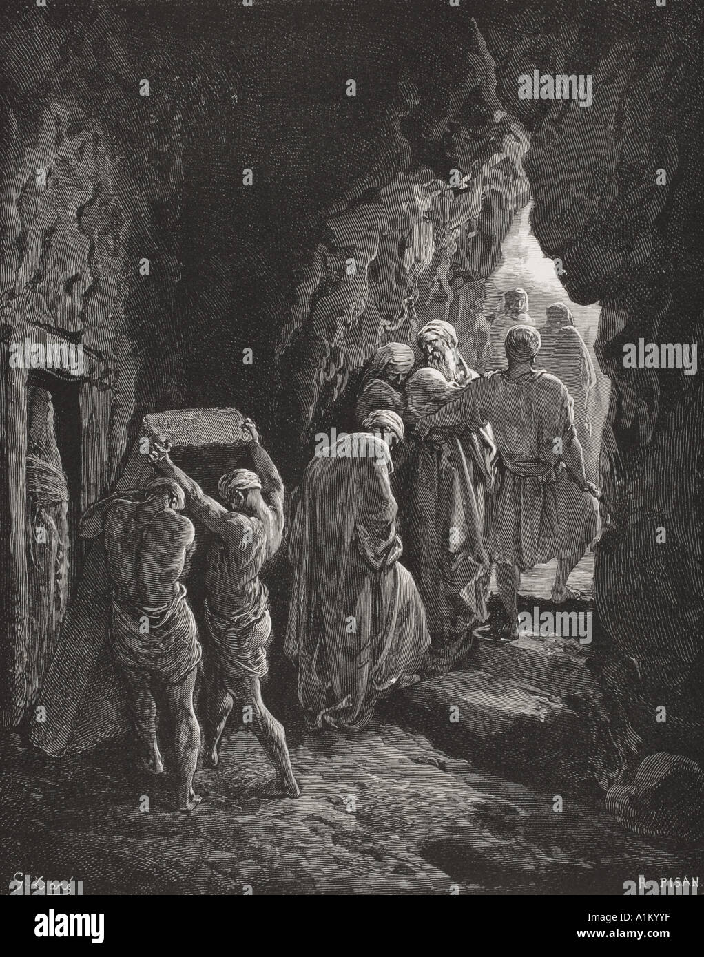 Incisione dall'Dore la Bibbia che illustra la genesi xxiii 19 e 20. La sepoltura di Sarah da Gustave Dore Foto Stock