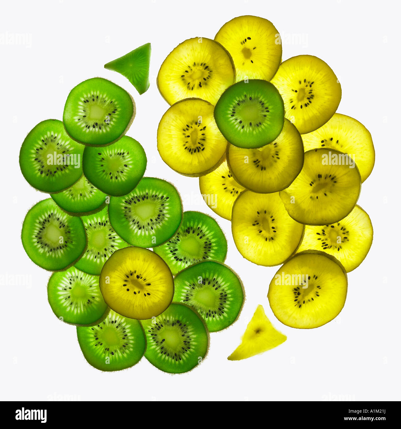 Giallo e verde kiwi disposti in un yin-yang pattern. Foto Stock