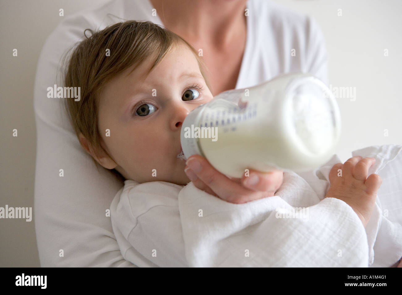 Il bambino ottiene allattamento al biberon Foto Stock