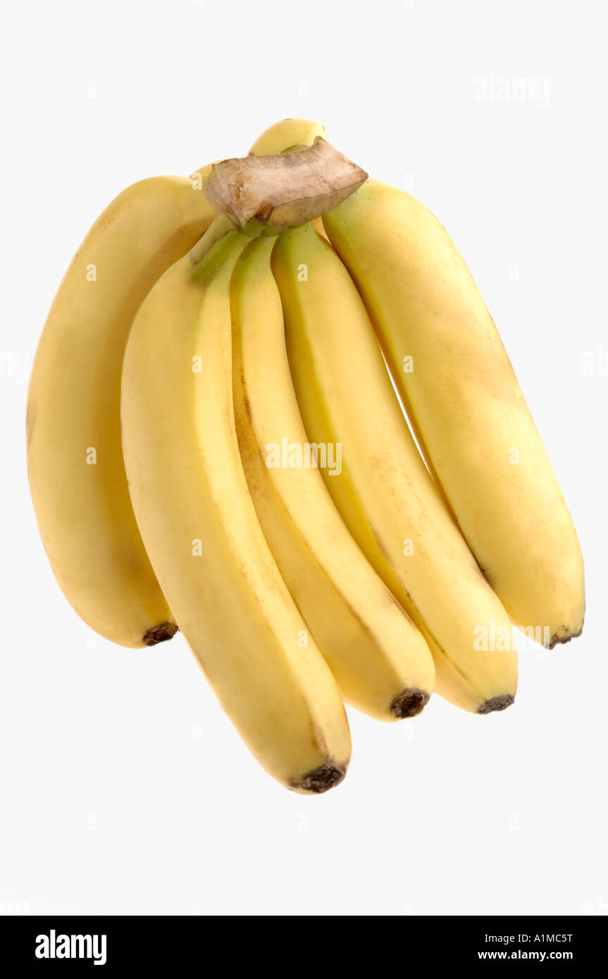 HMA210016 frutto una banana giallo mazzetto cinque pezzi con sfondo bianco Foto Stock