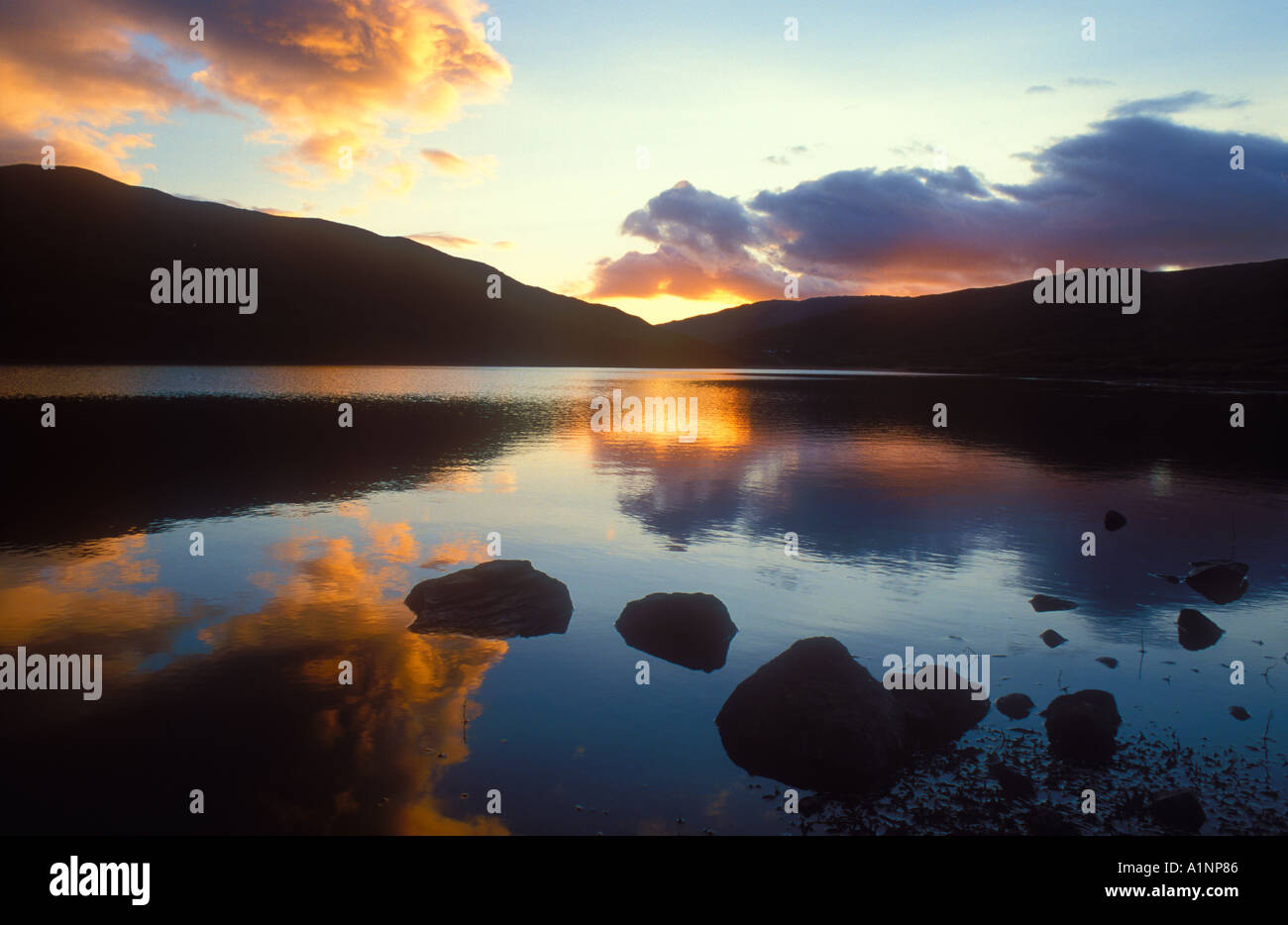 Tramonto sul Loch Uisge Foto Stock