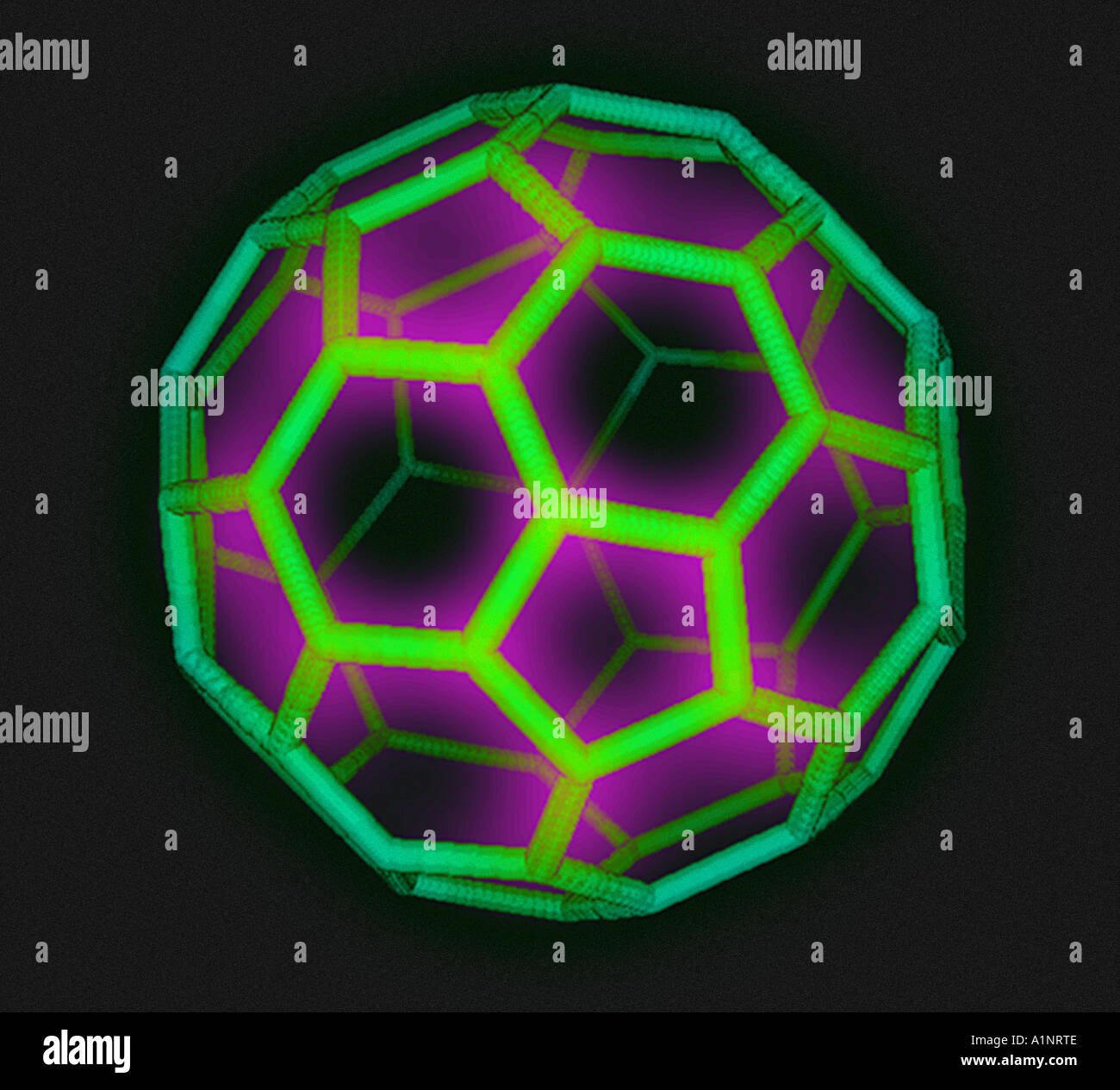 Modello di computer 3D di molecola buckyball Foto Stock
