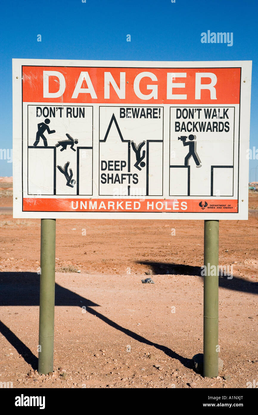 Segnale di avvertimento Coober Pedy Outback South Australia Australia Foto Stock