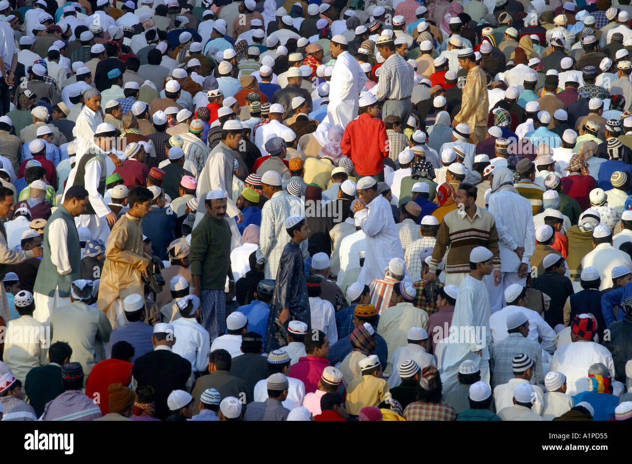 Un grande gruppo di musulmani indiani si sono riuniti per la preghiera del venerdì in la Jama Masjid moschea di Delhi in India Foto Stock