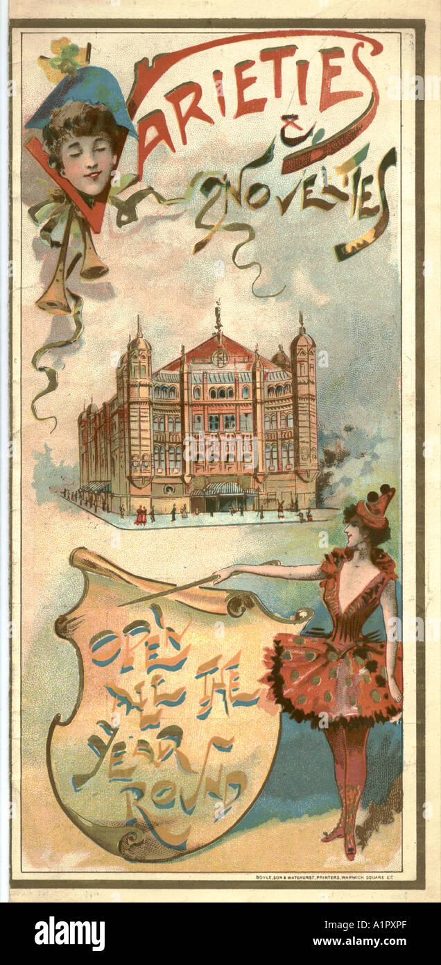 Il palazzo del teatro di varietà, Londra, programma coperchio per Music Hall 1900 Foto Stock