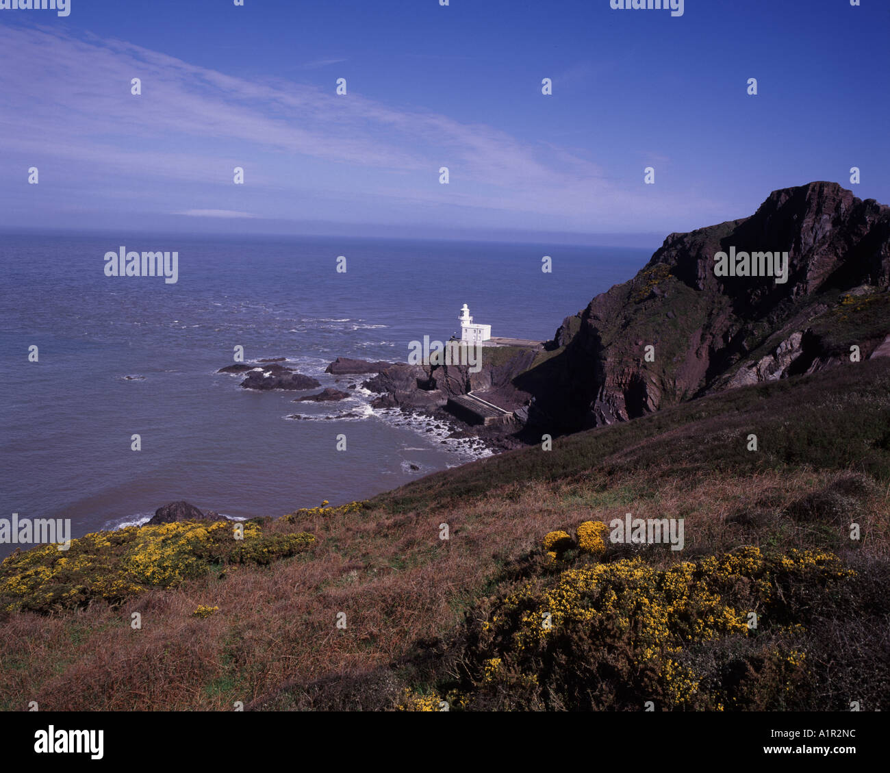 Il faro di Hartland Point sulla North Devon Coast. Foto Stock