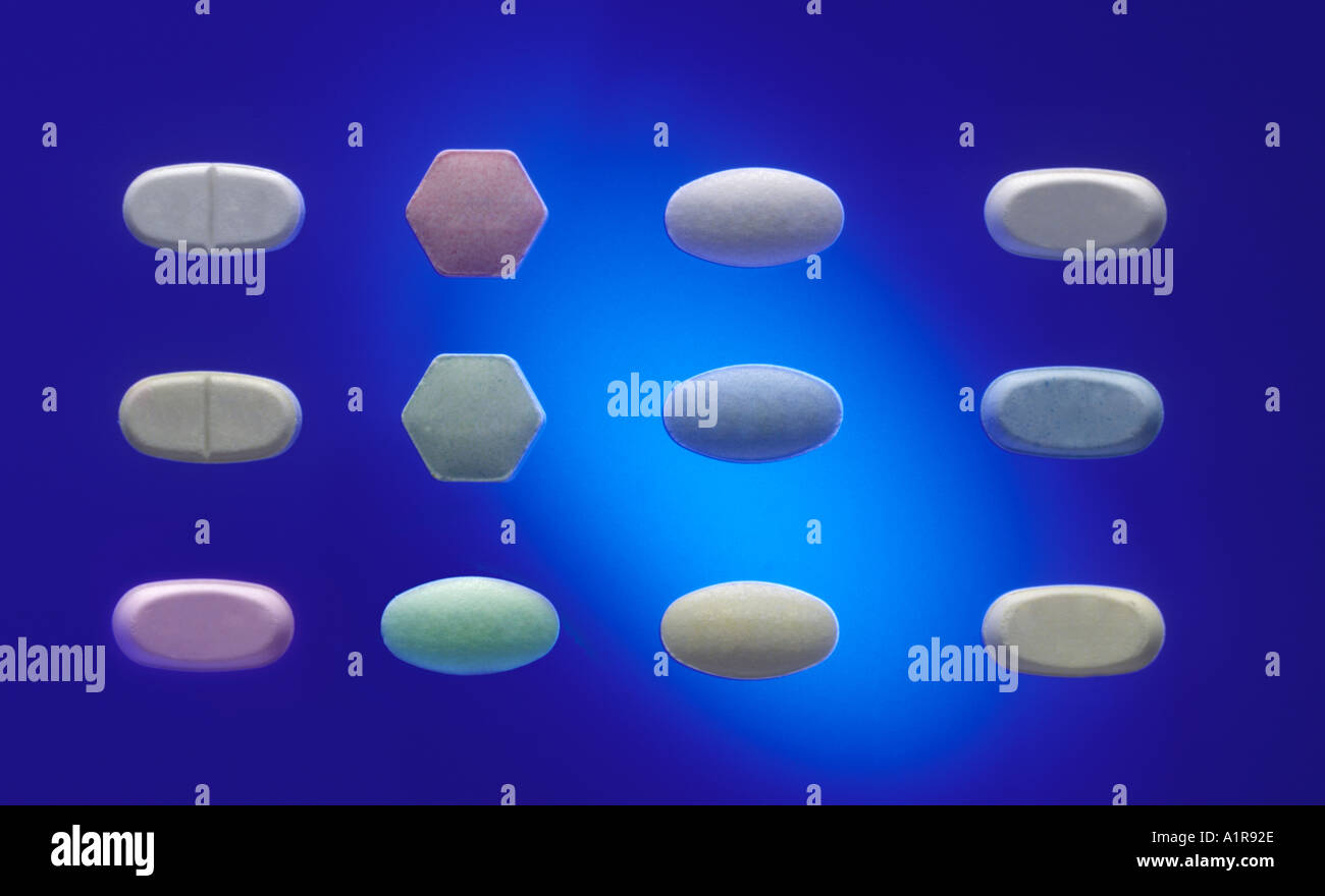 Pillole di farmaci in materia di droga Foto Stock