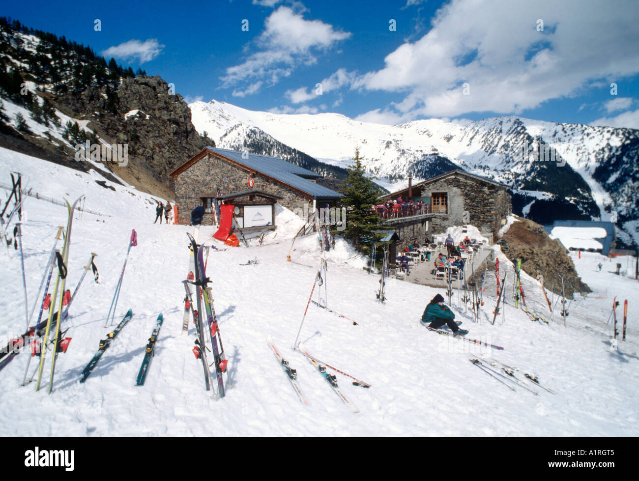 Ristorante di montagna, Arinsal, Andorra, Pirenei Foto Stock