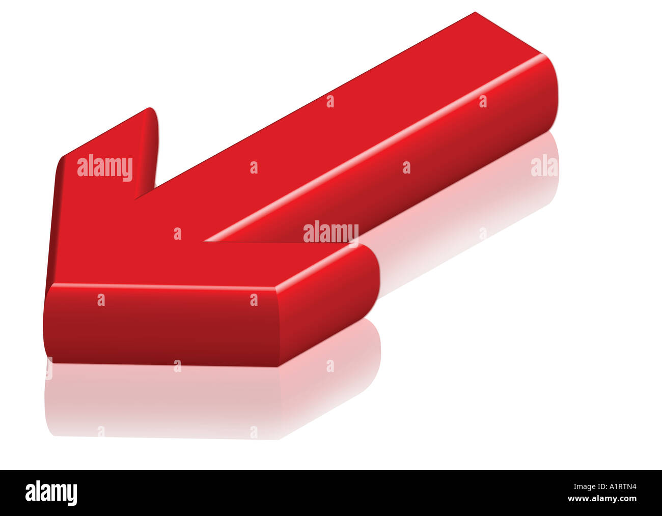 Freccia verso il basso sulla superficie lucida Foto Stock
