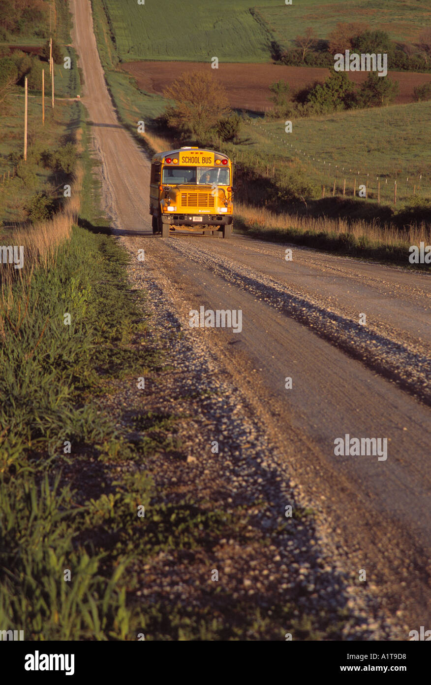 Bus di scuola rurale negli Stati Uniti Nebraska Foto Stock