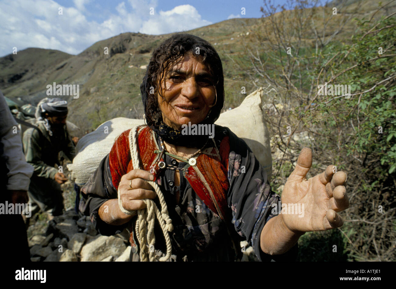 Profughi curdi in Iran Iraq BORDER APRILE 1991 Foto Stock