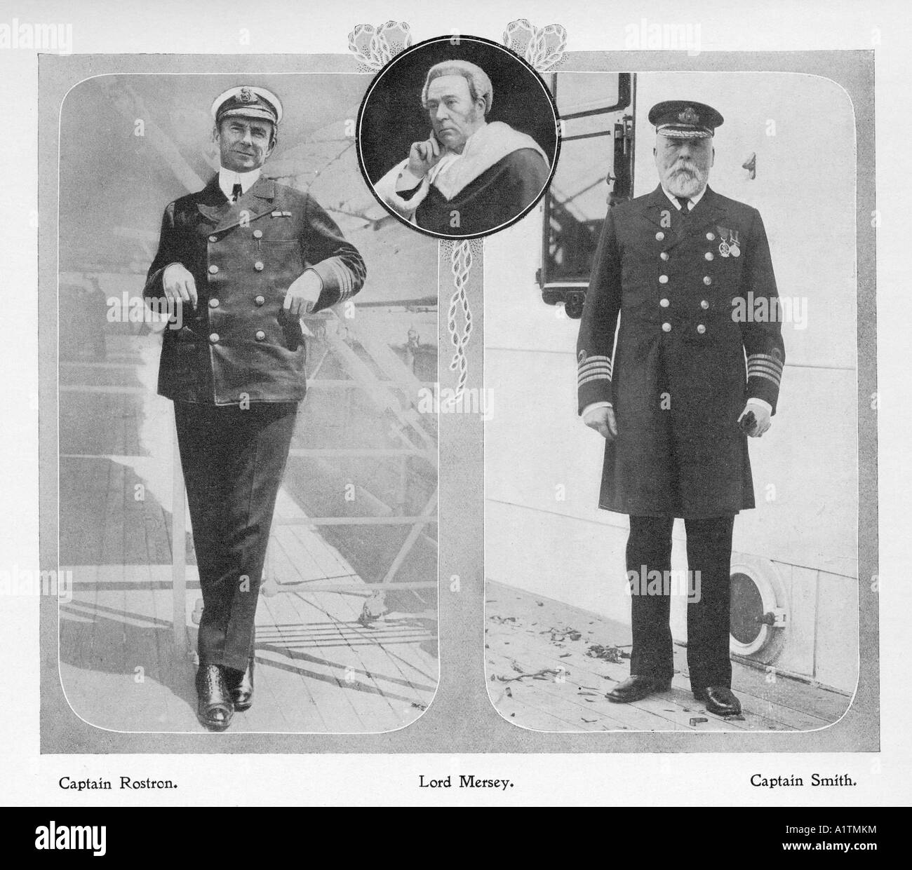 Capitano capitano Rostron di Carpathia che salvò il Titanic superstiti sulla sinistra. Captain Smith del Titanic, destra. Foto Stock