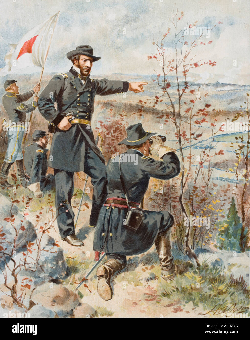 General Sherman a Kenesaw Mountain durante la Battaglia di Allatoona Pass, 4 ottobre 1864. Foto Stock