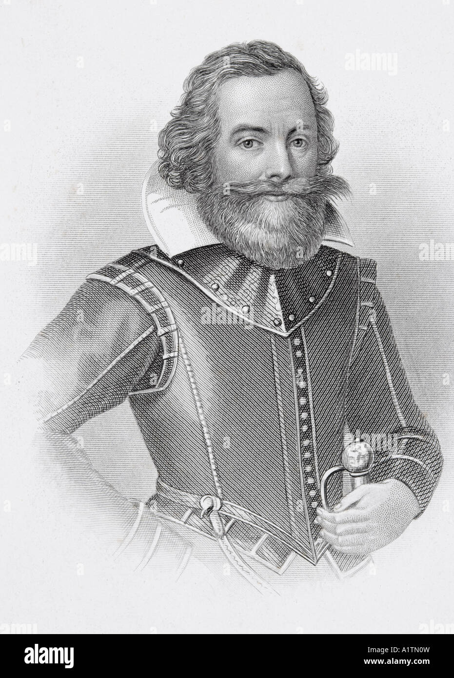 Captain John Smith, 1580-1631. Soldato inglese, esploratore, governatore coloniale, ammiraglio del New England, e autore. Foto Stock