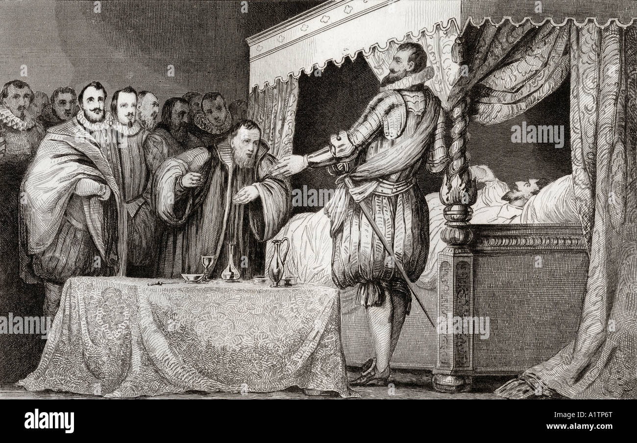 Henri III, 1551-1589. Nomina Enrico IV, 1553-1610 come suo successore. Da Histoire de France di Colart pubblicato circa 1840 Foto Stock